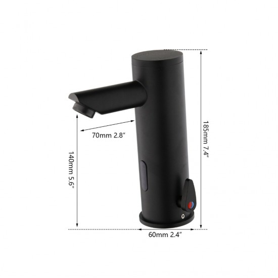 Afmetingen van de zwarte sensor kraan